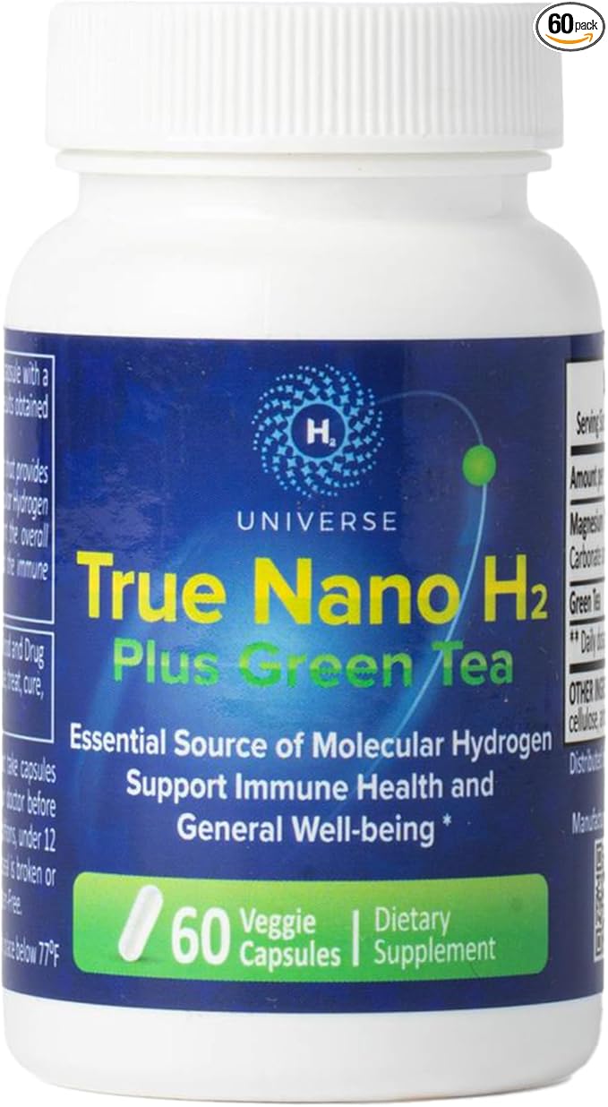 True Nano H2 with Green Tea by H2 Universe | Molecular Hydrogen with Active Hydrogen Nanobubbles Boosts Energy Powerful Antioxidant| 60 Capsules