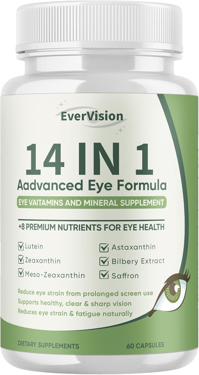 Evervision 14 in 1 Advanced Eye Formula Neurobella Eye Vitamin and Mineral Supplement with Zinc Lutein Zeaxanthin &amp Bilberry Extract 60 Capsules (1)