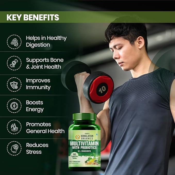 Himalayan Organics Organics Multivitamin with Probiotics - 45 Ingredients for Men and Women with Vitamin C D E B3 B12 Zinc Giloy and Biotin (180 Tablets)