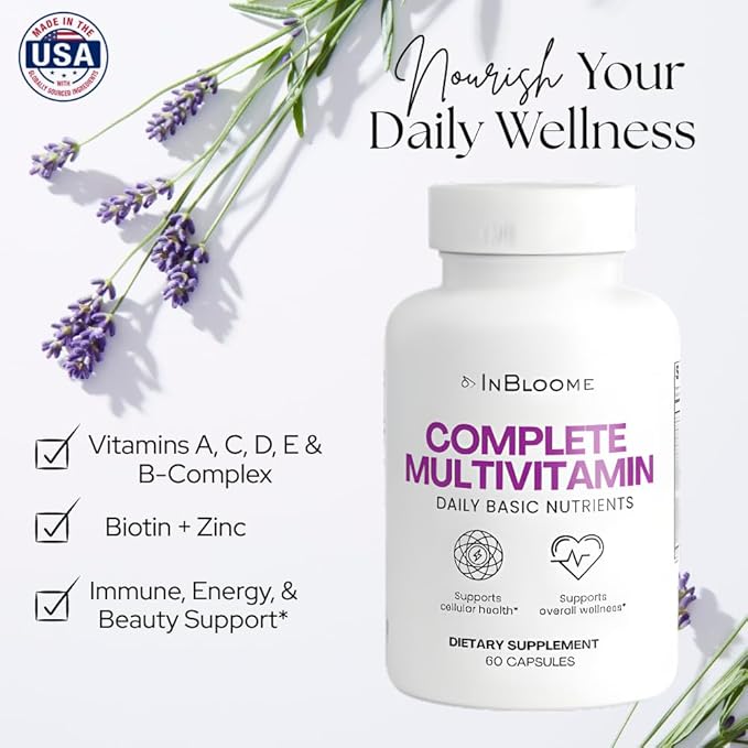 InBloome Women’s Multivitamin Supplement – Daily Multivitamin with Vitamins A C D E &amp B-Complex Biotin + Zinc – Immune &amp Energy Support – 60 Capsules