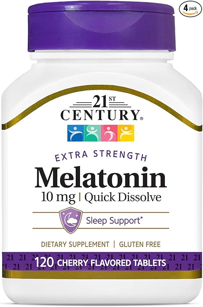 21st Century Melatonin Quick Dissolve Tablets Cherry 10 mg 120 Count (pack of 4)