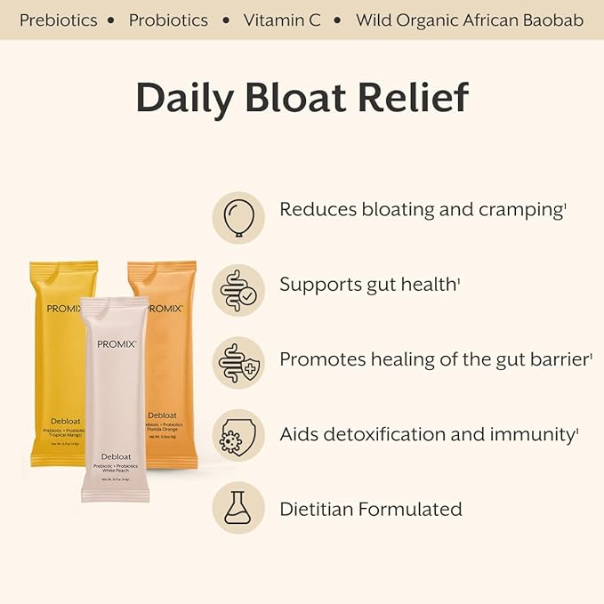 ProMix Nutrition Debloat Prebiotics and Probiotics - Digestive Health Nausea Relief Gut Repair and Bloating Relief for Women and Men - Variety Pack - 12 Servings (Pack of 12)