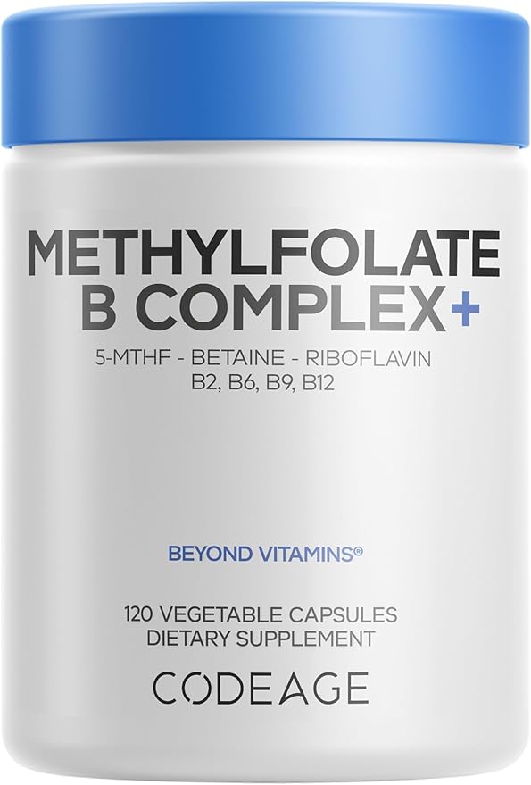 Codeage Methylfolate B Complex Supplements - 5 MTHF Methylcobalamin 1000mcg Methylated Vitamin B12 Riboflavin Betaine Vitamins B6 Methylation Cycle MTHFR - 2 Months - 120 Capsules