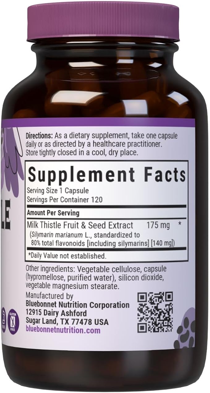Bluebonnet Nutrition Milk Thistle Fruit &amp Seed Extract Liver Health* Non-GMO Vegan Kosher Certified Gluten-Free Soy-Free 120 Vegetable Capsules 120 Servings