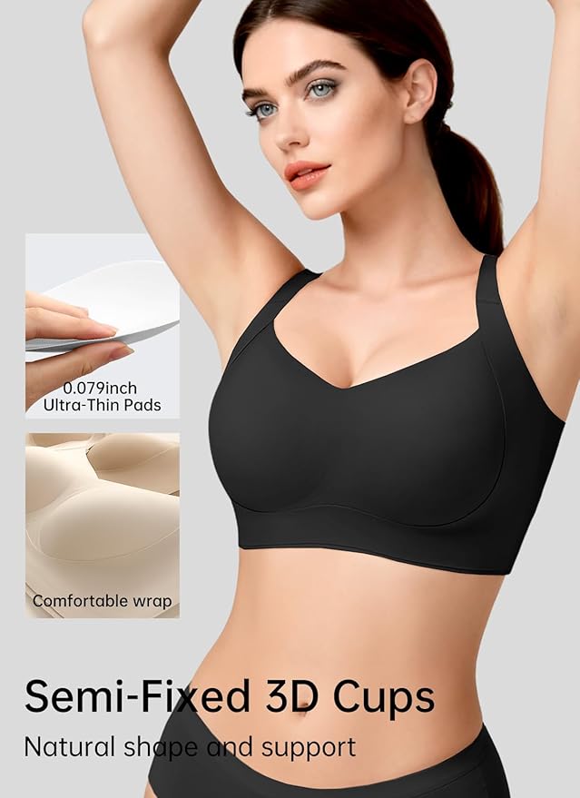 REALWILL Women Everyday Comfortable Wireless Bra Supportive Push Up Minimizer Bras Full Coverage Soft Seamless Tshirt Bras
