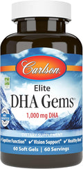 Carlson - Elite DHA Gems 1000 mg DHA Wild Caught Sustainably Sourced Brain Function &amp Healthy Vision 60 Softgels