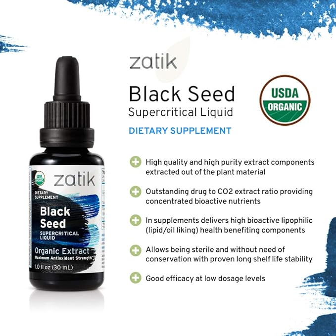 Zatik Naturals - Organic Black Seed Full Spectrum Supercritical Liquid Extract Maximum Antioxidant Strength USDA Certified 1 Fl Oz
