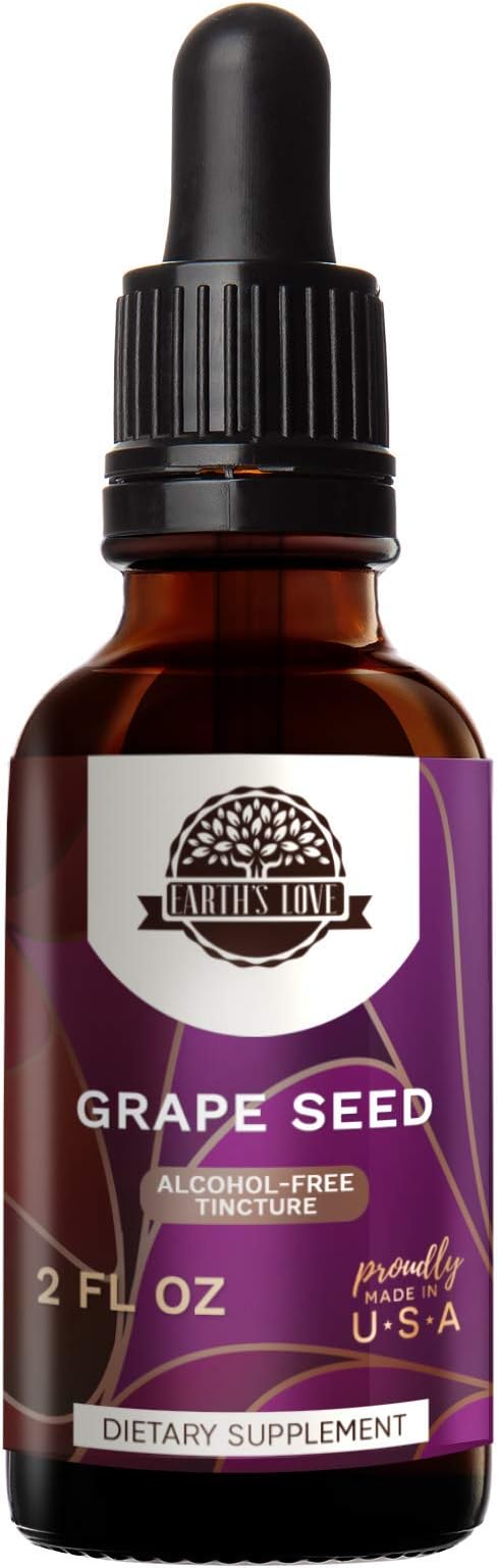 HerbEra Earth's Love - Grape Seed Alcohol-Free Herbal Extract Tincture Super-Concentrated Grape (Vitis Vinifera) Dried Seed (2 Fl Oz)