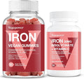 Vegan Iron Gummies + Iron Bisglycinate 30MG | Vegan Iron Supplement Support for Blood Healthy &amp Daily Energy for Adults &amp Kids - 90 Count+60 Count
