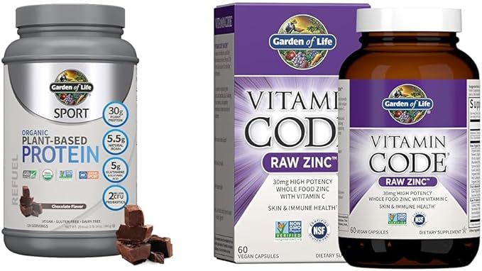 Garden of Life Organic Vegan Sport Protein Powder with Raw Zinc for Immune Support Skin Health 30g Protein Vitamin C Probiotics