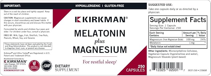 Melatonin Plus Magnesium Capsules - Hypo - 250 Capsules