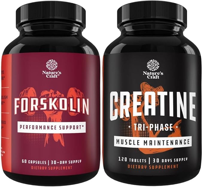 Bundle of Forskolin Weight Loss Supplement - Builds Muscle &amp Boosts Energy and Creatine Tablets Formula Blend of Creatine Monohydrate HCL &amp Pyruvate - Muscle Mass Gain &amp Recovery for Men