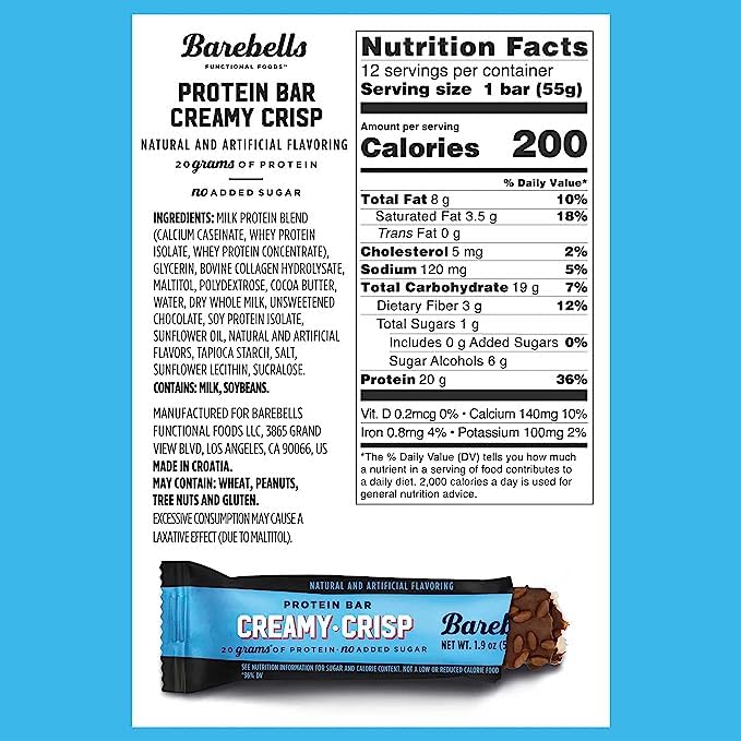 Barebells Protein Snacks Bars Creamy Crisp - 12 Count 1.9oz Bars 55g of High Protein - Chocolate Protein Bar with 1g of Total Sugars - Perfect on The Go Protein Snack &amp Breakfast Bars 2 pack