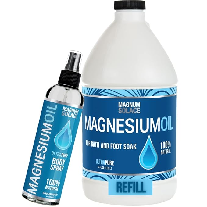 Pure Magnesium Oil Spray 8 oz &amp 64 oz (2 Item Bundle)