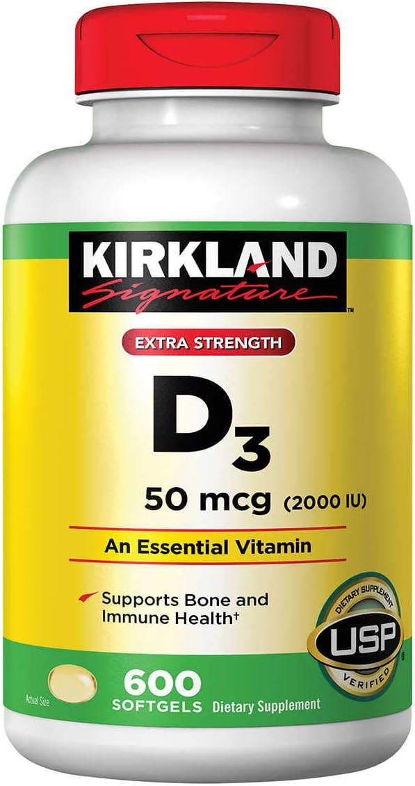Kirkland Signature Extra Strength D3 50 mcg. 600 Softgels (2 Pack)