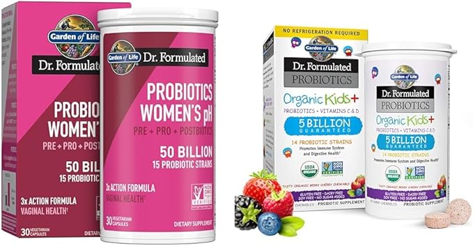 Garden of Life Dr Formulated Once Daily Complete 30 Day Women's Probiotics Kids+ Organic Berry Cherry Immune &amp Digestive Chewables