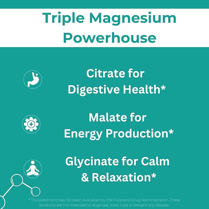 Magnesium Complex Supplement (Glycinate Citrate &amp Malate) – 180 Capsules (90 Day Supply) – 300mg Magnesium per Serving – Vegan
