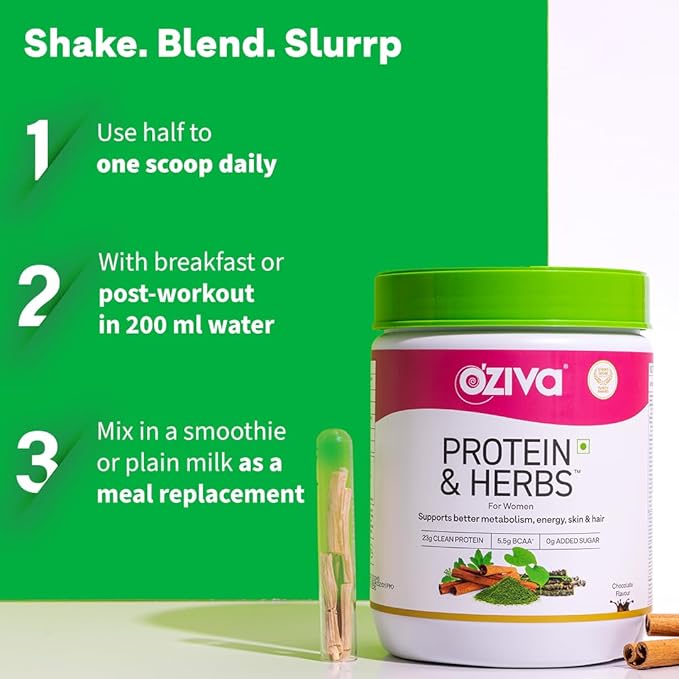 OZiva Protein &amp Herbs Women with Multivitamins Curcumin Shatavari Tulsi for Improved Metabolism Hormonal Balance &amp Skin Hair Health 1.1 lbs Cafe Mocha. Soy Free Gluten Free Non GMO