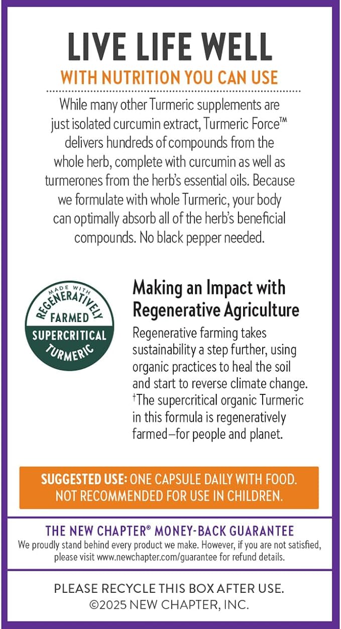 New Chapter Turmeric Supplement One Daily Heart Brain &amp Healthy Inflammation Support Supercritical Turmeric Curcumin Means No Black Pepper Needed Non-GMO Gluten Free – 120 Count (4 Month Sup