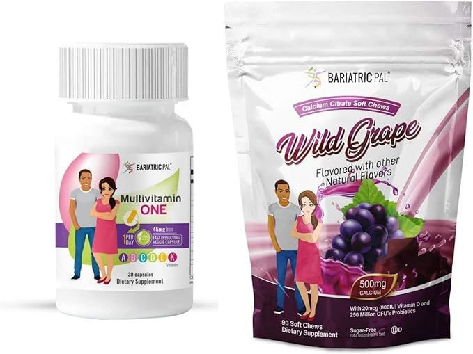 BariatricPal Duodenal Switch Complete 30-Day Supply Vitamin Pack (Capsule with 45mg Iron Calcium Citrate Soft Chews with Probiotics - Belgian Chocolate Caramel)