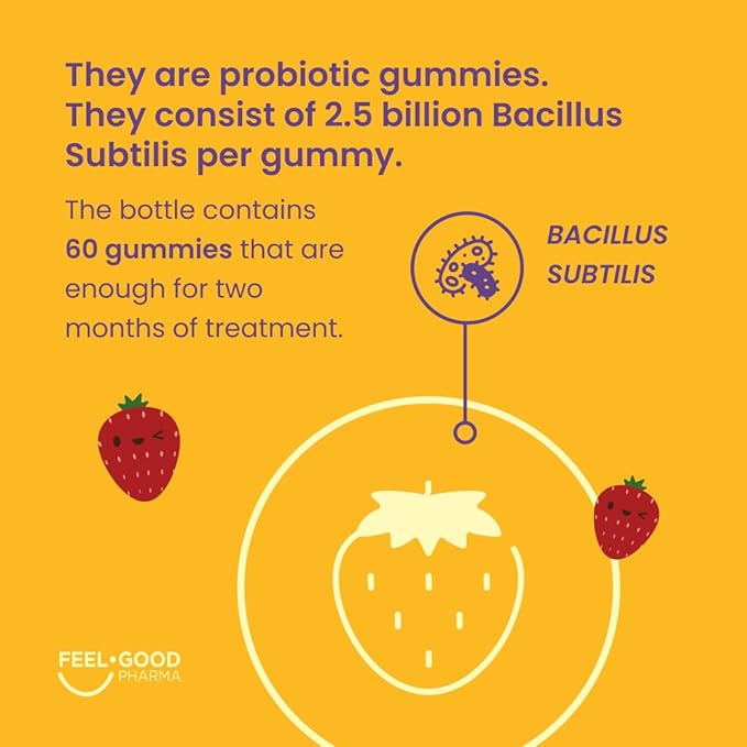 Feel Good Kids Probiotic Gummies – Gut Health &amp Immune Support – with DE111 Probiotic – Organic Strawberry Flavor – 60 Gummies for Children