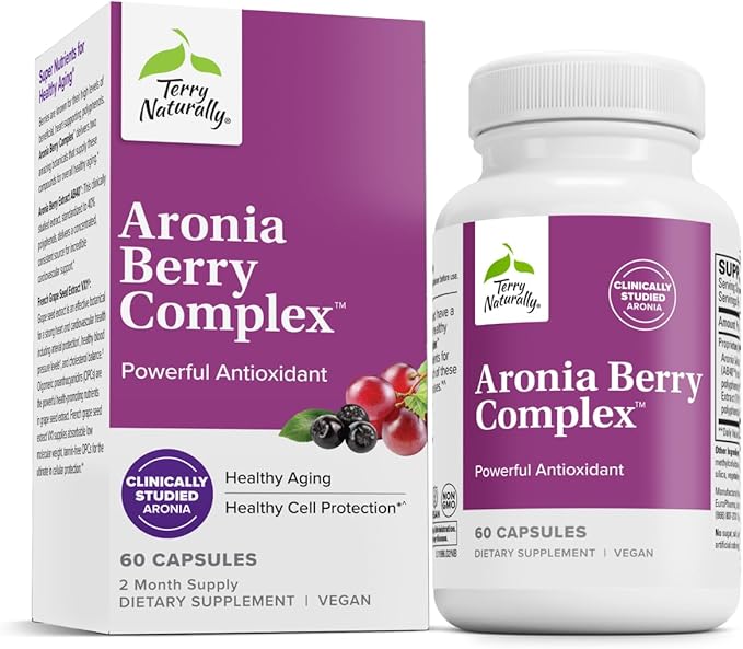 Terry Naturally Aronia Berry Complex - Antioxidant Support Supplement with Grape Seed Extract - Dietary Supplement Formula to Support Healthy Heart Function - 60 Capsules (60 Servings)