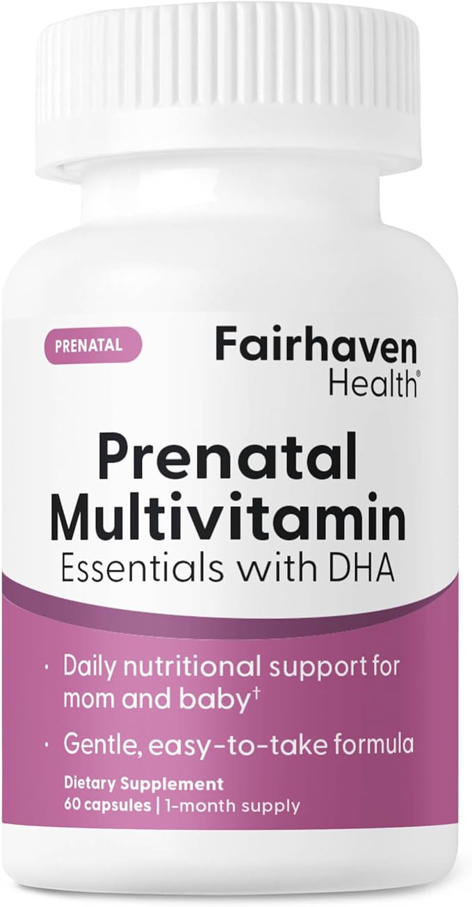 Fairhaven Health Prenatal Multivitamin Essentials with DHA | Prenatal Vitamins + DHA Choline Myo-Inositol | Citrus Essence to Deter Nausea | Vegan | 60 Capsules