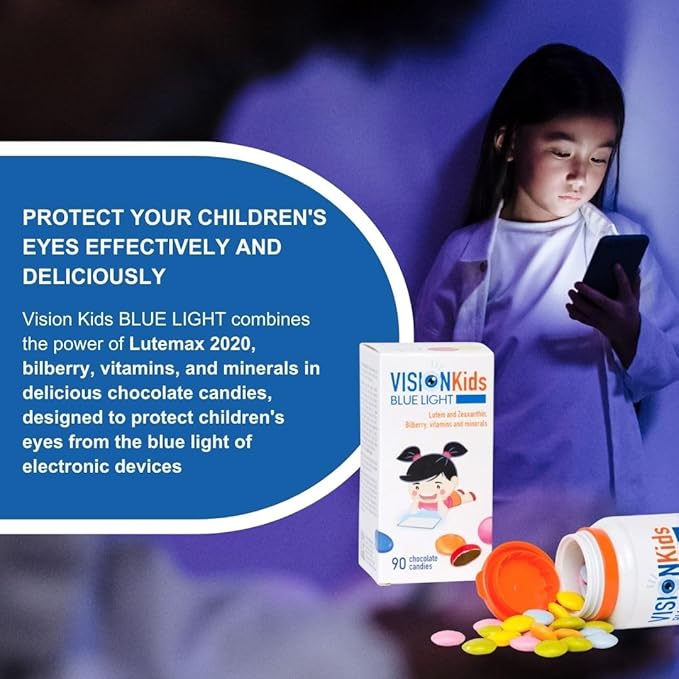 OMEGOR Lutein and Zeaxanthin Supplement for Kids Eyes (60 Chocolate Dragèes) - Vision Kids Blue Light Eyesight Supplement for Retina Protection