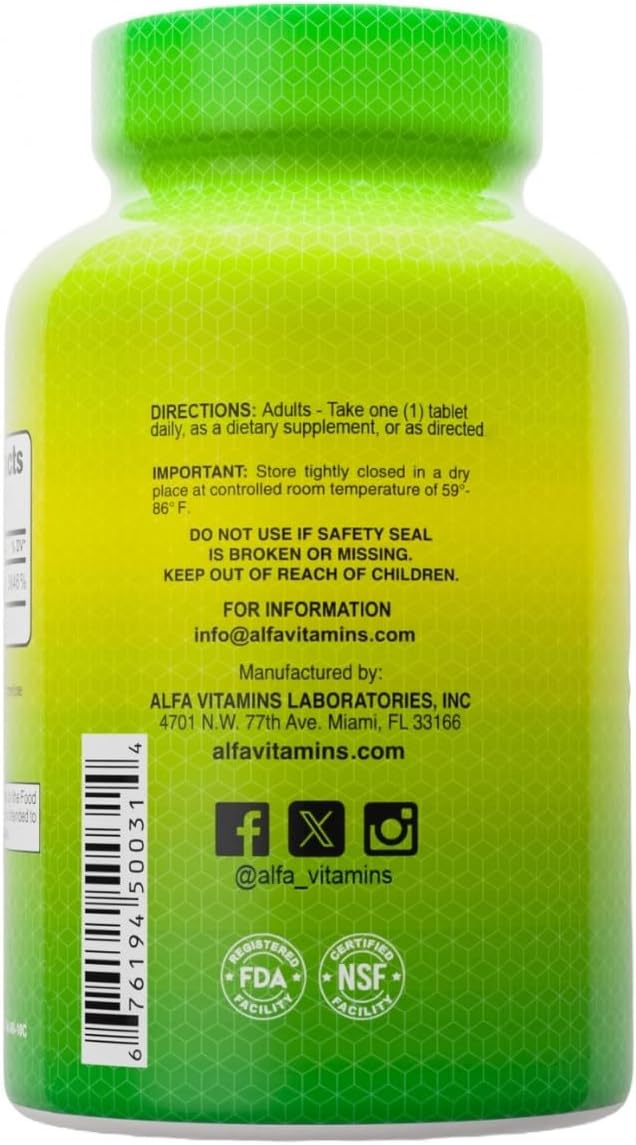 ALFA VITAMINS Vitamin B2 (Riboflavin) 50mg Supplement Supports Energy Production Skin Eyes &amp Cognitive Health Non GMO Gluten Free Dietary Supplement for Daily Health and Well-Being 100 Table