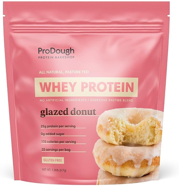 ProDough Gourmet Whey Isolate Hydrolized Protein Powder for Shake Mix- Easy Digest Enzyme Blend 25g Protein per Serving Natural Ingredients Gluten Free Keto Friendly (Glazed Donut)