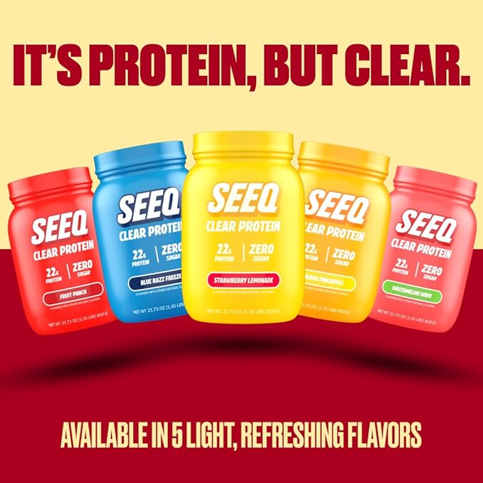 SEEQ Clear Whey Isolate Protein Powder Strawberry Lemonade - 22 Servings 22g Protein Per Serving - 0g Lactose Sugar-Free Keto-Friendly Soy Free - Juice-Like Protein Post-Workout