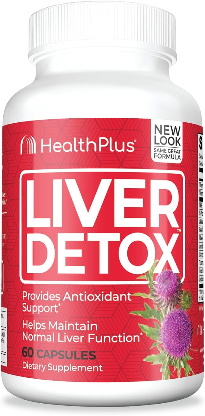 Health Plus Liver Detox Natural Herbal Liver Support &amp Detox Supplement with Milk Thistle Dandelion and Turmeric Root 60 capsules
