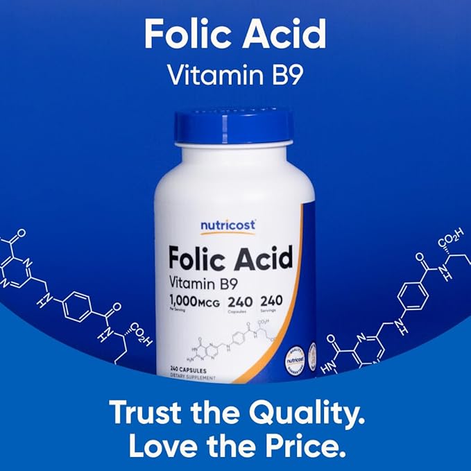 Nutricost Folic Acid (Vitamin B9) 1000 mcg 240 Capsules (Pack of 2)