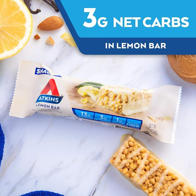 Atkins Lemon Snack Bar Made with Real Almond Butter 1g Sugar Gluten Free High in Fiber Keto Friendly 30 Count
