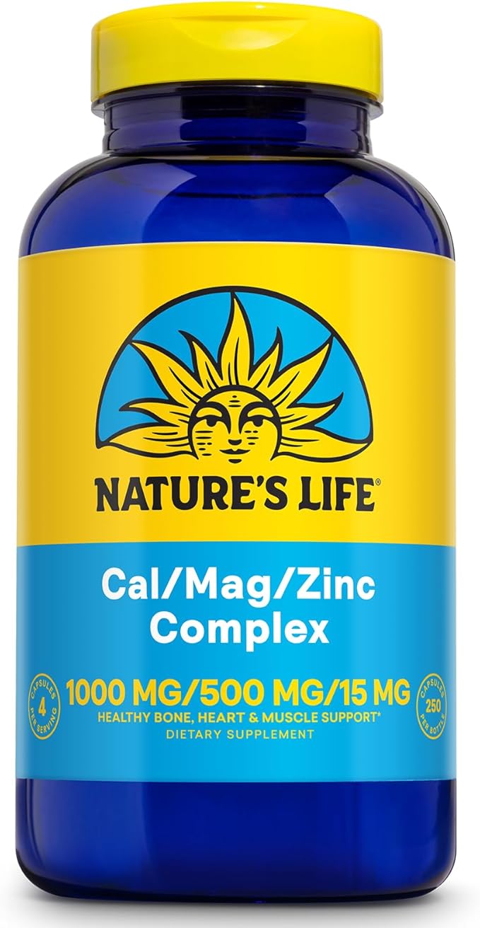 Nature's Life Cal Mag Zinc Complex - Calcium (1000 mg) Magnesium (500 mg) Zinc (15 mg) &amp D3 Supplement Trace Mineral Support for Bones &amp Teeth Vitamin Formula for Men &amp Women - 250 Co