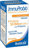 HealthAid ImmuProbio 50 Billion CFU with Prebiotic 30ct Once Daily Acid &amp Bile Resistant Strains Vegan