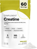 Complement Creatine Monohydrate Micronized Powder - Pre-Workout Post-Workout Muscle Recovery Brain Health Longevity Energy Supplements for Women and Men - Vegan Unflavored (5g 60 Servings)