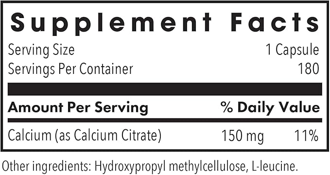 Nutricology Calcium Citrate - Pure Calcium Bone Strength Well-Absorbed 150mg Supplement Vegetarian Capsules - 180 Count