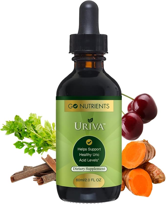Go Nutrients Uriva - Advanced Uric Acid Flush Cleanse with Tart Cherry Extract Celery Seed Turmeric &amp More - High Absorption Liquid Drops Supplement for Joints and Kidney 2.0 oz. | 48 Servings