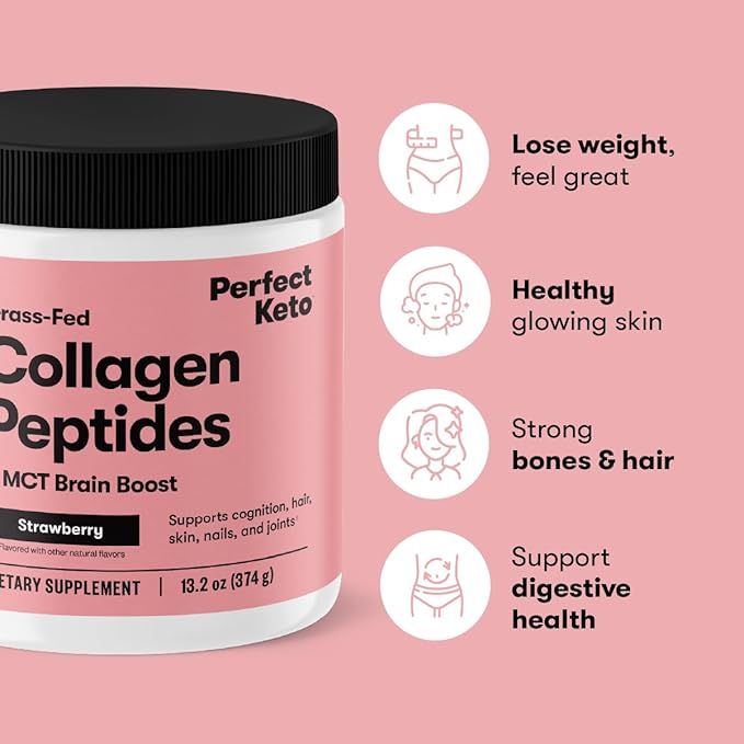 Perfect Keto Collagen Peptides Protein Powder with MCT Oil Hydrolyzed Collagen Type I &amp III Supplement Gluten Free Grass Fed Low Carb Keto Coffee Creamer Collagen for Women &amp Men Cinnam