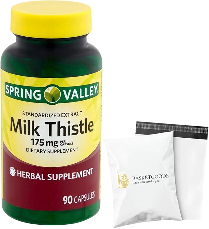 Spring Valley Milk Thistle Extract 175 mg 90 Capsules – Standardized Herbal Supplement with Silymarin Set by Basket Goods