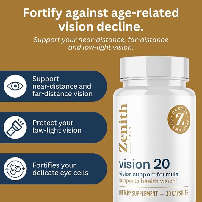 Zenith Labs Vision 20 Eye Vitamins - Lutein Zeaxanthin and Bilberry Extract - Supports Eye Strain and Eye Health - Carotenoid Blend 3 Pack