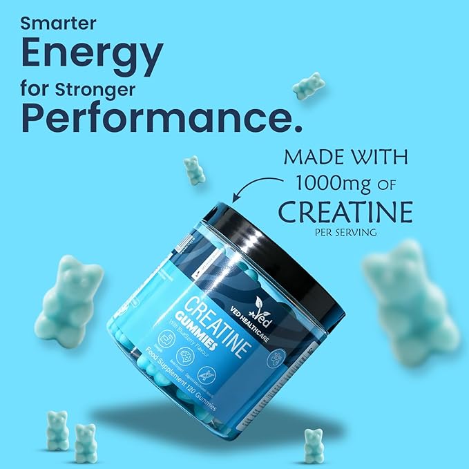 Ved Creatine Gummies 1000 mg – 120 Count Max Strength Muscle Growth &amp Recovery Supplement for Men &amp Women Vegan Creatine Monohydrate with Vitamin C Pre Workout Chewable 2 Months Supply.
