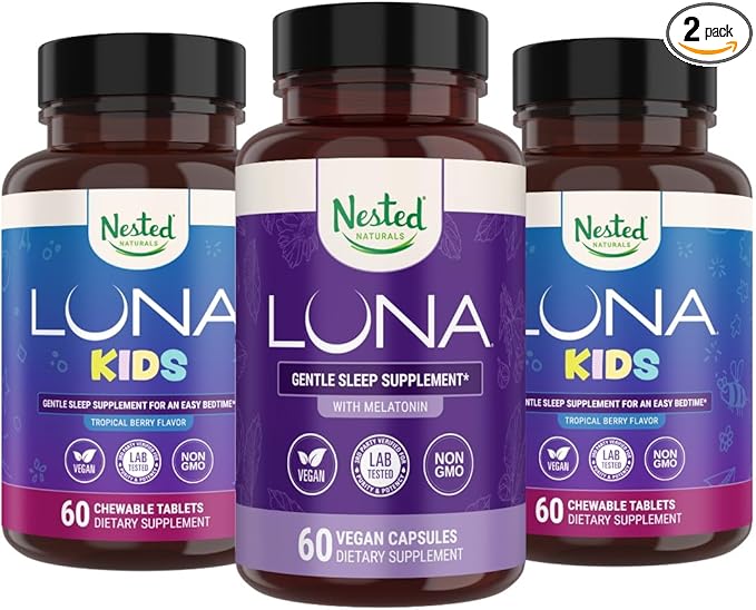 Nested Naturals Luna Kids Sleep Supplement (60 Chewable Tablets) &amp Luna Natural Sleep Aid (60 Vegan Capsules)