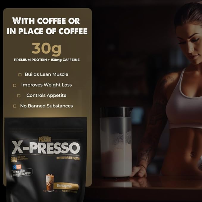 ATHLEAN-X PRO-30G Xpresso Premium Caffeinated Protein Powder Caramel Macchiato Gluten-Free Low Sugar 30g of High Protein Powder for Muscle Recovery &amp Growth NSF Certified for Sports