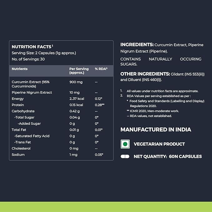 Natural Immune Support - 1000mg-Curcumin with Piperine with 95% Curcuminoids 60 Veg Capsules