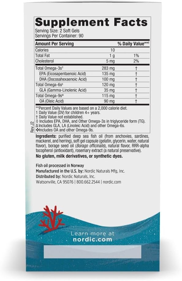 Nordic Naturals Complete Omega Jr. Lemon - 180 Mini Soft Gels - 283 mg Total Omega-3s &amp 35 mg GLA - Healthy Cognition Nervous System Function - Non-GMO - 90 Servings