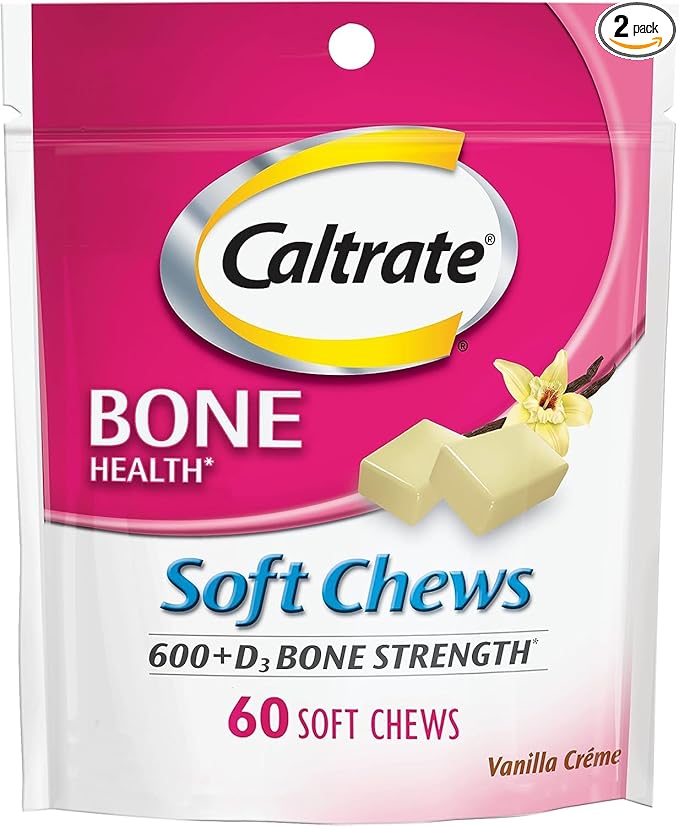 Caltrate Calcium &amp Vitamin D Soft Chews Vanilla Creme 60 Each (Pack of 2)