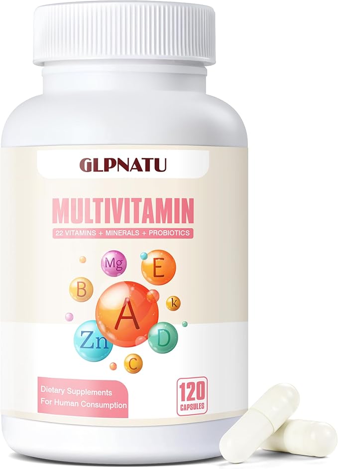 GLPNATU Multivitamin Supplement with Probiotics 26-in-1 Vitamins A B C D E K &amp Minerals &amp Probiotics Blend Daily Vitamin Support for Women and Men - 120 Capsules