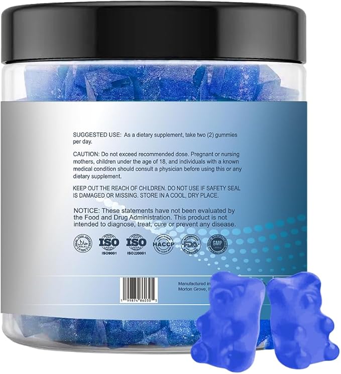 Ashwagandha Gummies Sugar Free 6g | Vegan Halal Non-GMO Gluten-Free | Blueberry Flavor | Focus Calm Recharge | Men Women 90 Count